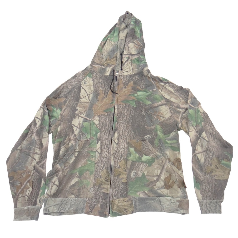 VTG Walls Realtree Hardwoods Camo Full Zip Hoodie Mens Brown Green Camouflage